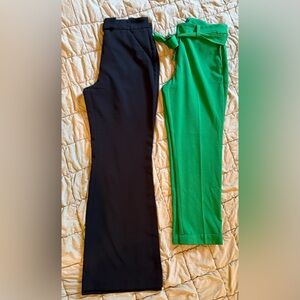 Express Editor Black Flare Pants and LOFT Green Tie-Waist Pants